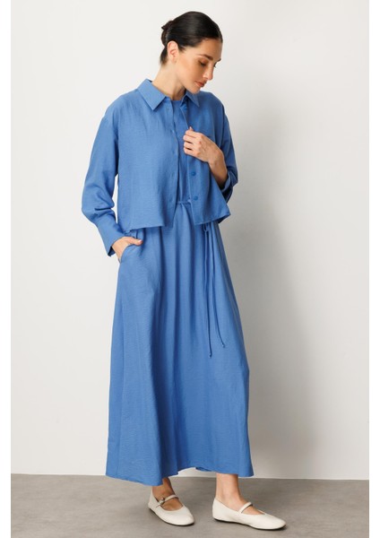 Aller Üst Beden ve Jile Iç Kombin Ipekçe Elbise Ferace-Mavi