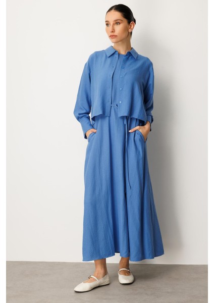 Aller Üst Beden ve Jile Iç Kombin Ipekçe Elbise Ferace-Mavi fiyatları