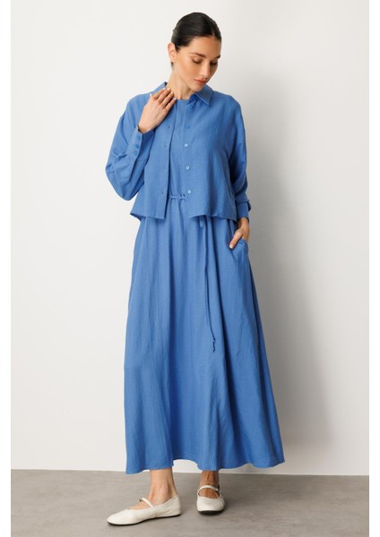 Aller Üst Beden ve Jile Iç Kombin Ipekçe Elbise Ferace-Mavi fırsatları