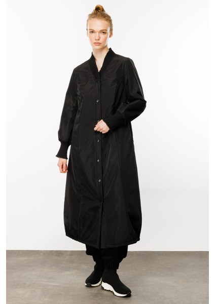 El Işi Yaka ve Kol Detaylı Iç Bedeni Dolgulu Özel Kaban Manto-Siyah fiyatları