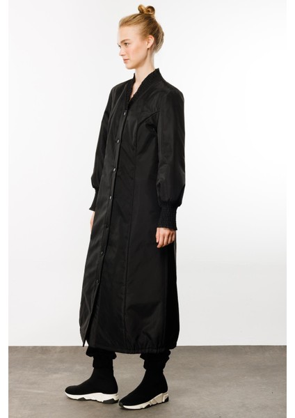 El Işi Yaka ve Kol Detaylı Iç Bedeni Dolgulu Özel Kaban Manto-Siyah fırsatları