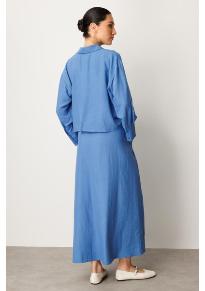 Aller Üst Beden ve Jile Iç Kombin Ipekçe Elbise Ferace-Mavi
