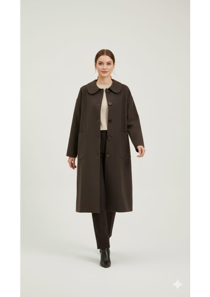 Yün Dokulu Özel Polyviskon Kumaş Astarsız Giy Çık Kap Kaban-Kahve fiyatları