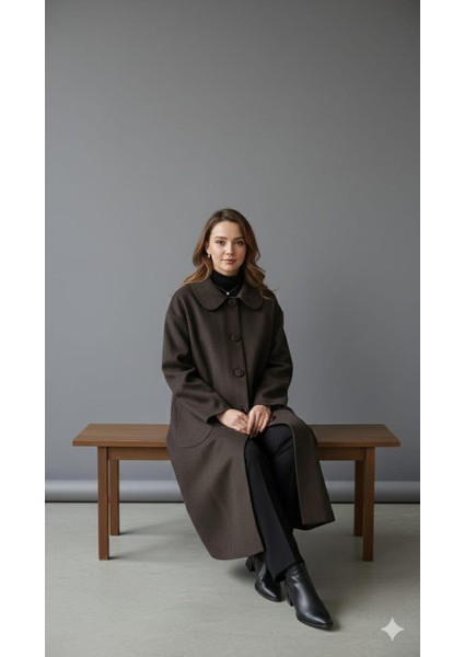 Yün Dokulu Özel Polyviskon Kumaş Astarsız Giy Çık Kap Kaban-Kahve modelleri