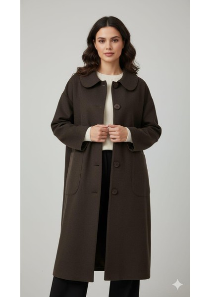 Yün Dokulu Özel Polyviskon Kumaş Astarsız Giy Çık Kap Kaban-Kahve fırsatları