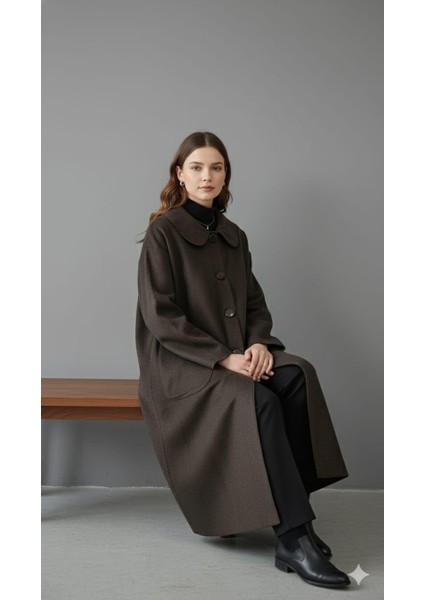 Yün Dokulu Özel Polyviskon Kumaş Astarsız Giy Çık Kap Kaban-Kahve indirimleri