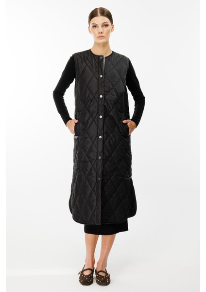 Mrn Çizgi Detaylı Zamansız Kapitone Yelek.-Siyah