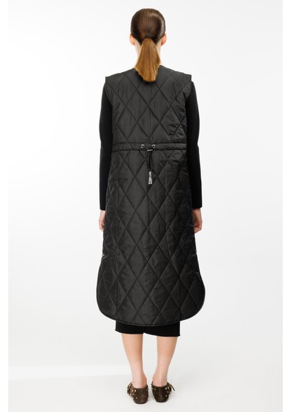 Mrn Çizgi Detaylı Zamansız Kapitone Yelek.-Siyah