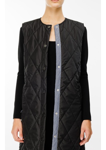 Mrn Çizgi Detaylı Zamansız Kapitone Yelek.-Siyah