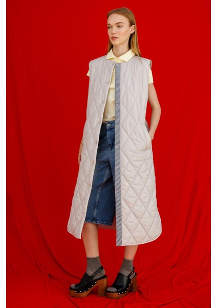 Mrn Çizgi Detaylı Zamansız Kapitone Yelek.-Gri