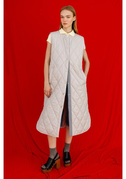 Mrn Çizgi Detaylı Zamansız Kapitone Yelek.-Gri fiyatları