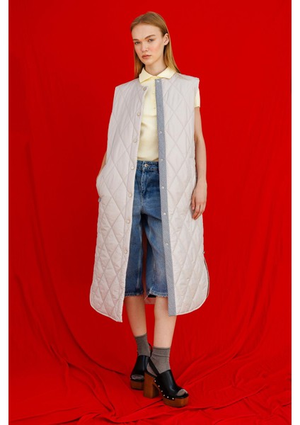 Mrn Çizgi Detaylı Zamansız Kapitone Yelek.-Gri modelleri