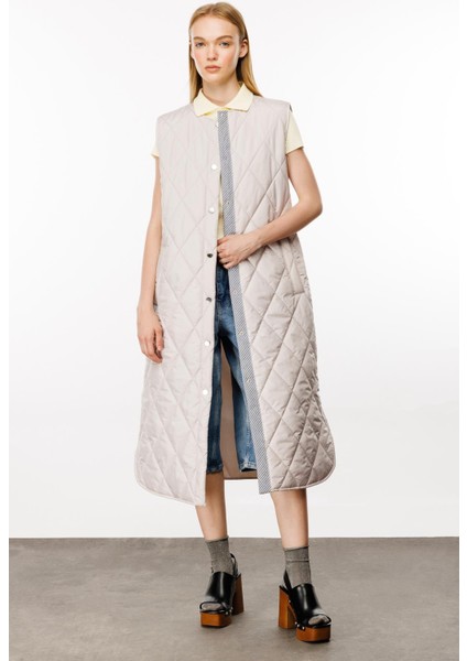 Mrn Çizgi Detaylı Zamansız Kapitone Yelek.-Gri fırsatları