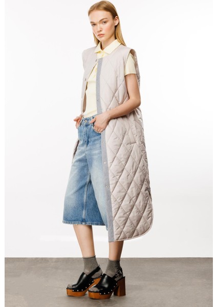 Mrn Çizgi Detaylı Zamansız Kapitone Yelek.-Gri