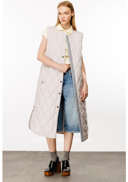 Mrn Çizgi Detaylı Zamansız Kapitone Yelek.-Gri