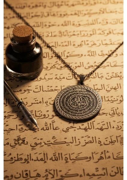 Siyah Çelik Nal-I Şerif ve Hakkani Mührü Yazılı Kolye Paslanmaz Kararmaz Zincir (Unisex) fırsatları