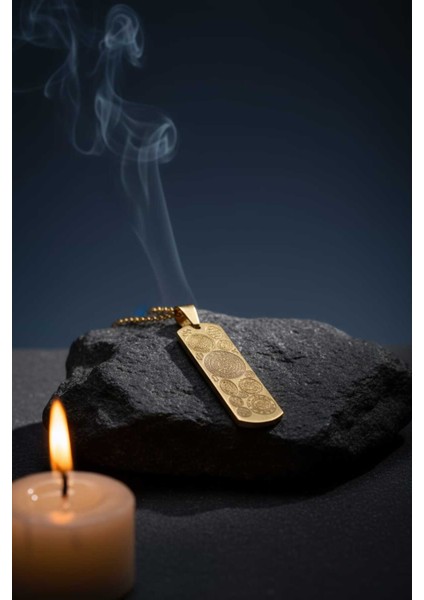 Altın Renk Dikdörtgen Altın Kaplama Dualı Çelik Kolye Çelik Zincirli Kararmaz Paslanmaz Silinmez