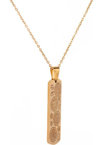 Altın Renk Dikdörtgen Altın Kaplama Dualı Çelik Kolye Çelik Zincirli Kararmaz Paslanmaz Silinmez