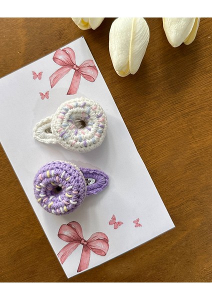 Saç Tokası Özel Donut Tasarımı Handmade 2'li Çıt Çıt Toka Seti