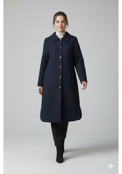 Jakar Kapitone ve Krep Garni Detaylı Mevsimlik Içi Astarlı Trench Ferace Kap-Laci