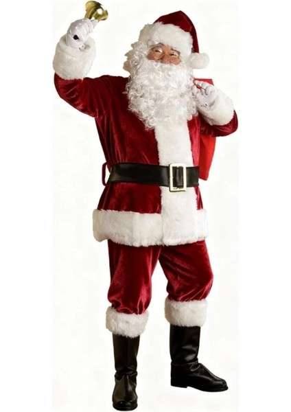 Yetişkin Noel Baba Kostümü Lüks Kadife Yılbaşı Parti Kostümü