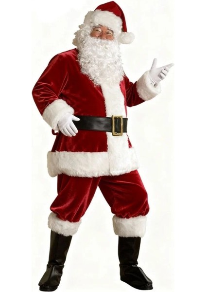Yetişkin Noel Baba Kostümü Lüks Kadife Yılbaşı Parti Kostümü fiyatları