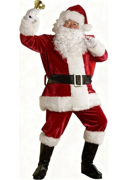 Yetişkin Noel Baba Kostümü Lüks Kadife Yılbaşı Parti Kostümü modelleri