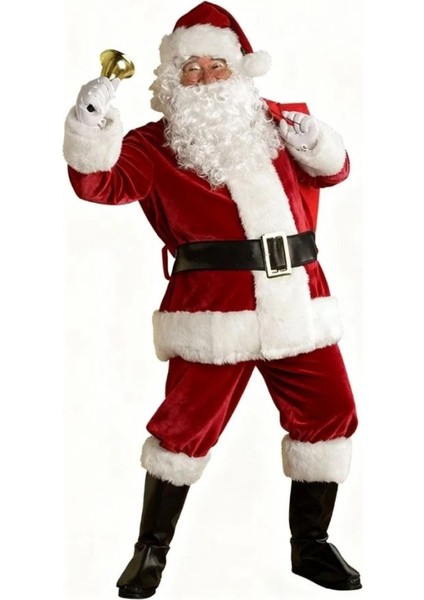 Yetişkin Noel Baba Kostümü Lüks Kadife Yılbaşı Parti Kostümü fırsatları