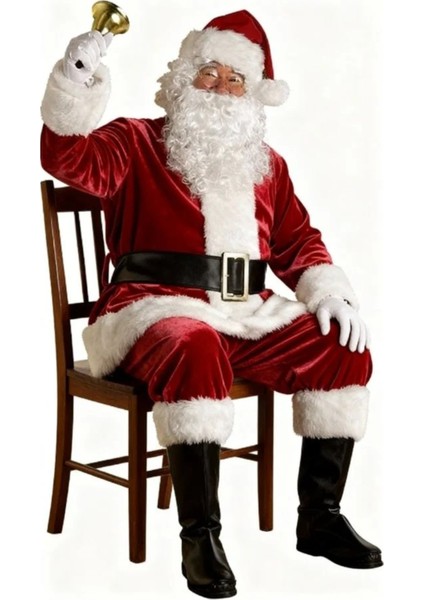 Yetişkin Noel Baba Kostümü Lüks Kadife Yılbaşı Parti Kostümü