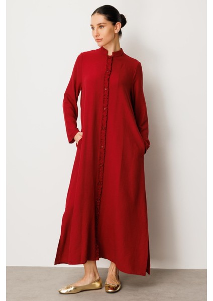 Hm Büzgü Detay Ön Pat ve Sırt Alleri Ipekçe Doku Spor Zamansız Kap/ Ferace-Bordo