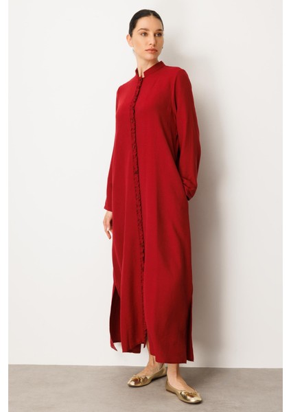 Hm Büzgü Detay Ön Pat ve Sırt Alleri Ipekçe Doku Spor Zamansız Kap/ Ferace-Bordo fiyatları