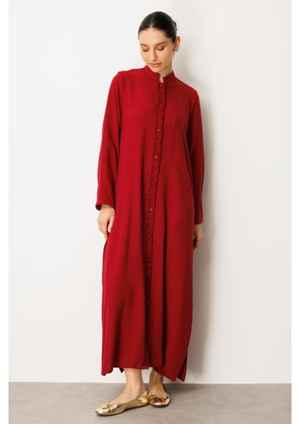 Hm Büzgü Detay Ön Pat ve Sırt Alleri Ipekçe Doku Spor Zamansız Kap/ Ferace-Bordo modelleri