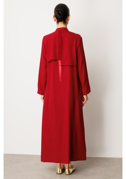 Hm Büzgü Detay Ön Pat ve Sırt Alleri Ipekçe Doku Spor Zamansız Kap/ Ferace-Bordo indirimleri