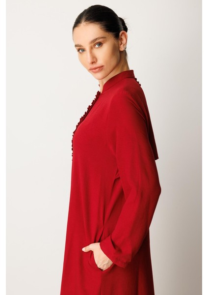 Hm Büzgü Detay Ön Pat ve Sırt Alleri Ipekçe Doku Spor Zamansız Kap/ Ferace-Bordo