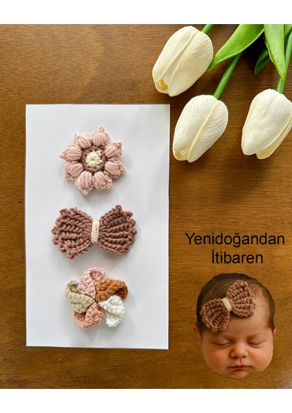 Yenidoğan Bebek Tokası El Emeği 3'lü Klips Saçsız Bebek Toka Seti fiyatları