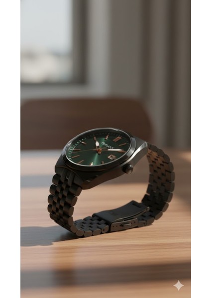 Erkek Kol Saati Siyah Renk, Yeşil Kadran – Şık Metal Kordon, 2 Yıl Garantili fiyatları