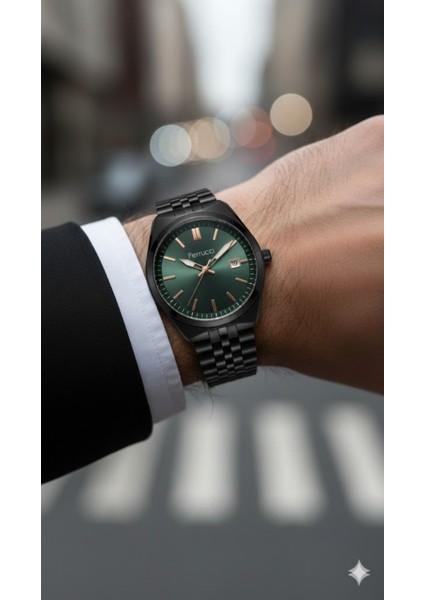 Erkek Kol Saati Siyah Renk, Yeşil Kadran – Şık Metal Kordon, 2 Yıl Garantili modelleri