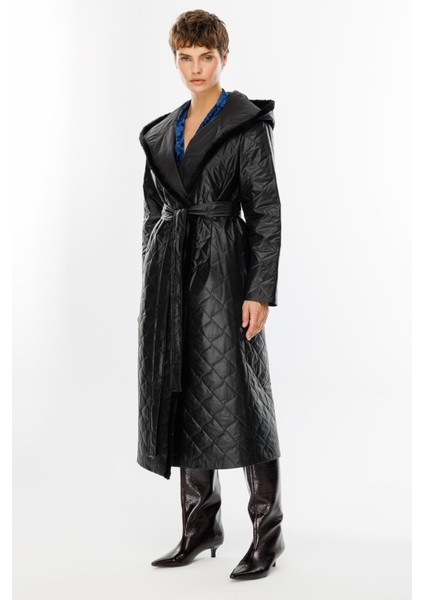 Sorf (Suni) Kürk Garni Baharlık Hafif Içi Dolgulu Spor Trenç Kap Kaban-Siyah