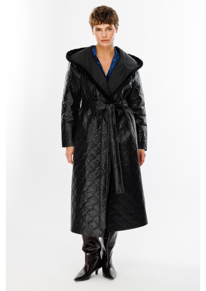 Sorf (Suni) Kürk Garni Baharlık Hafif Içi Dolgulu Spor Trenç Kap Kaban-Siyah fırsatları