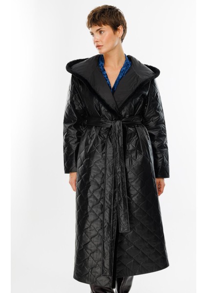 Sorf (Suni) Kürk Garni Baharlık Hafif Içi Dolgulu Spor Trenç Kap Kaban-Siyah