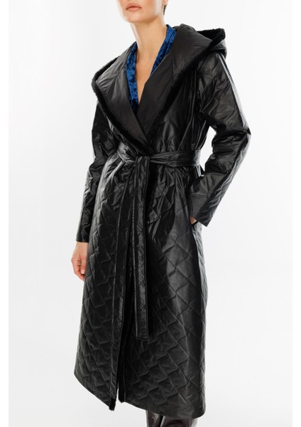 Sorf (Suni) Kürk Garni Baharlık Hafif Içi Dolgulu Spor Trenç Kap Kaban-Siyah