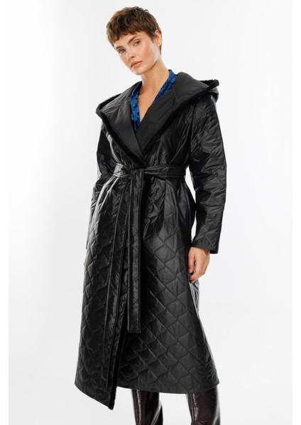 Sorf (Suni) Kürk Garni Baharlık Hafif Içi Dolgulu Spor Trenç Kap Kaban-Siyah