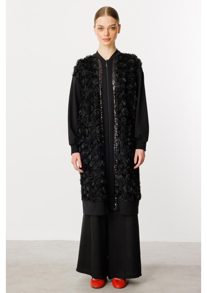 Rozzy Işleme Ince Pamuk Karışım Örme Basen Örten Üst Kap/tunik-Siyah fiyatları