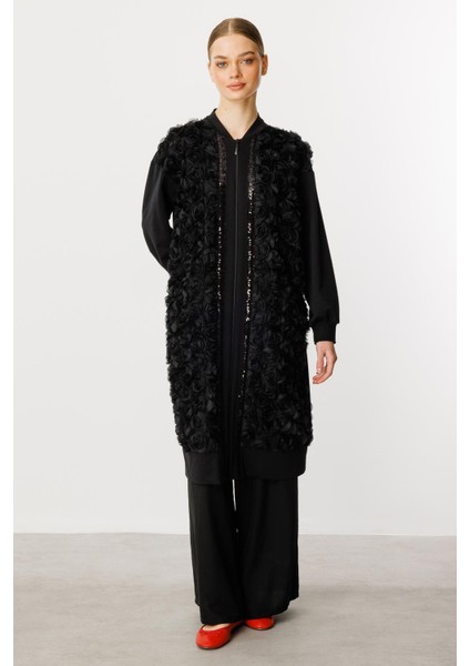 Rozzy Işleme Ince Pamuk Karışım Örme Basen Örten Üst Kap/tunik-Siyah modelleri