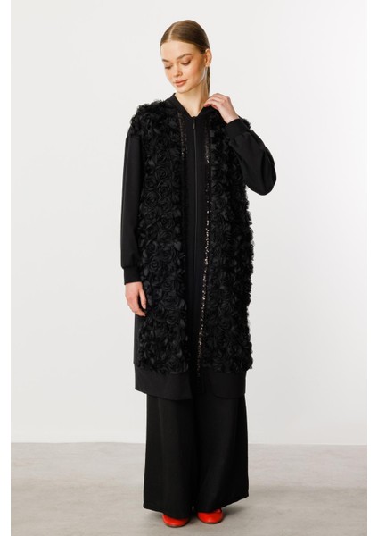 Rozzy Işleme Ince Pamuk Karışım Örme Basen Örten Üst Kap/tunik-Siyah fırsatları