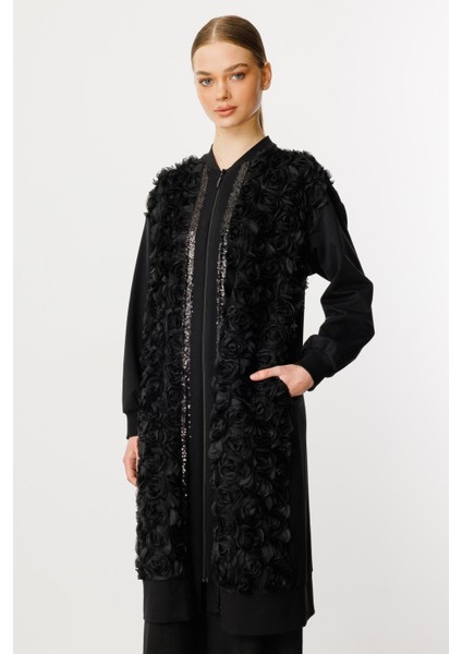 Rozzy Işleme Ince Pamuk Karışım Örme Basen Örten Üst Kap/tunik-Siyah indirimleri