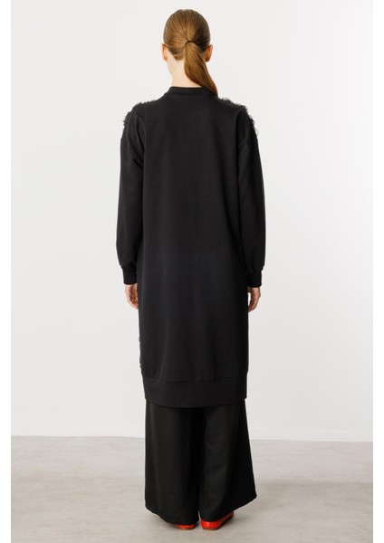 Rozzy Işleme Ince Pamuk Karışım Örme Basen Örten Üst Kap/tunik-Siyah