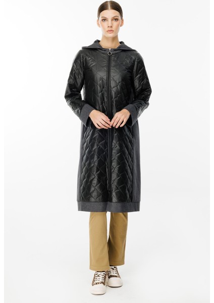 Mix Denim Kot ve Dolgulu Kapitone Baharlık Trench Kaban-Siyah fırsatları