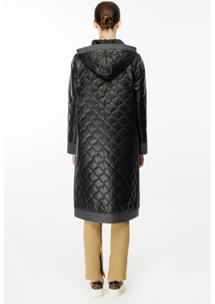 Mix Denim Kot ve Dolgulu Kapitone Baharlık Trench Kaban-Siyah indirimleri