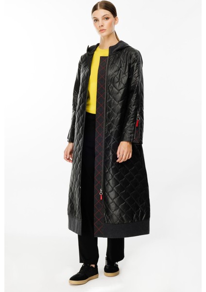 Denim Rouge Kapitone Dolgulu Garni Femuarlı Baharlık Trench Kaban-Siyah fiyatları